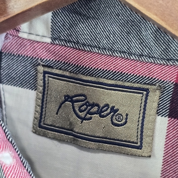 Roper Shirt Mens Large Black Red Snap Button Plaid Western White Long Sleeve - Picture 3 of 12